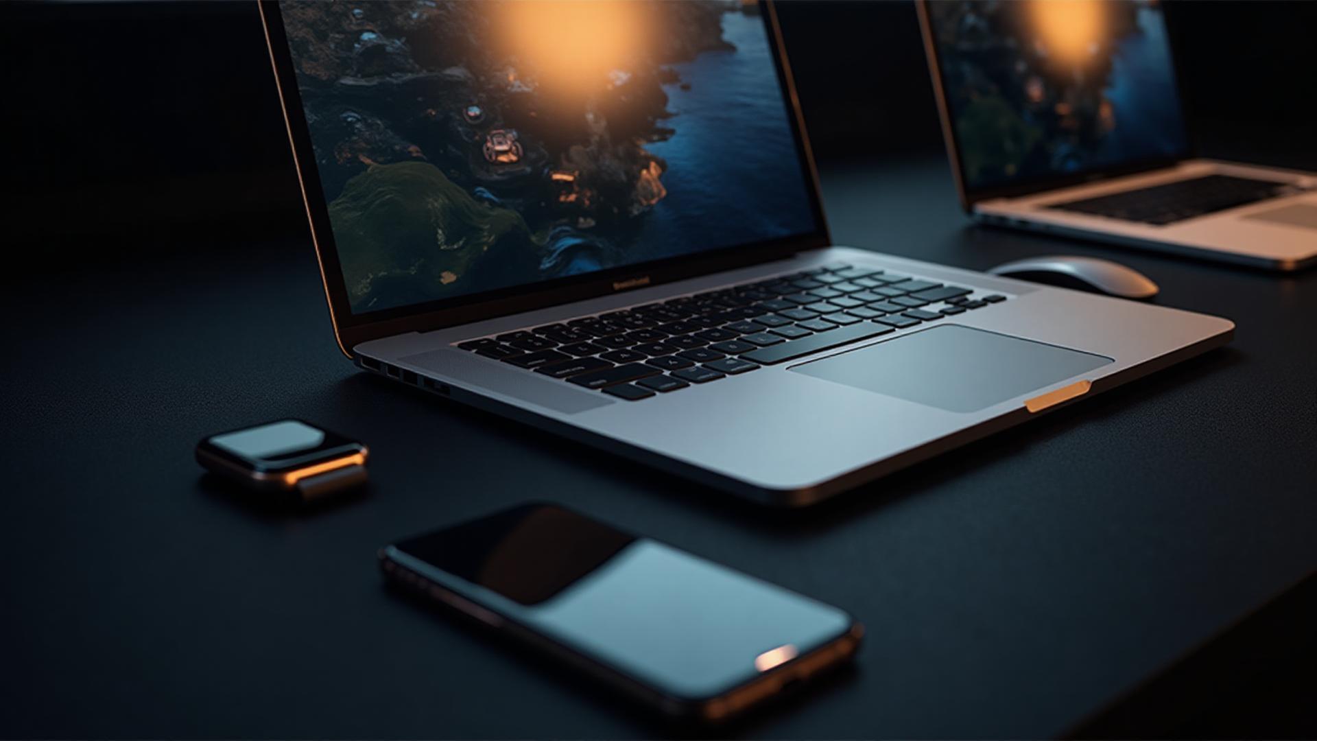 MacBook Pro, iPhone and Apple Watch on elegant workspace
